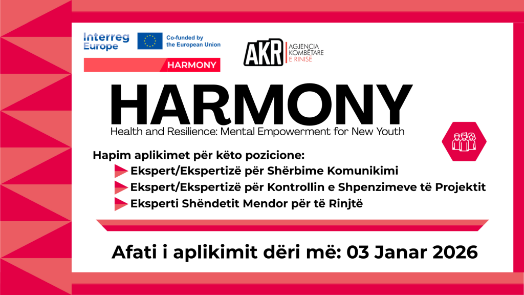 Thirrje për Projektin HARMONY nga Interreg Europe në partneritet me Agjencinë Kombëtare të Rinisë