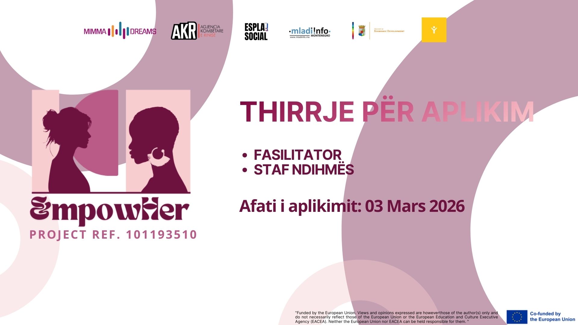 Thirrje Aplikim për Fasilitator dhe Staf Ndihmës, Projekti EmpowHer