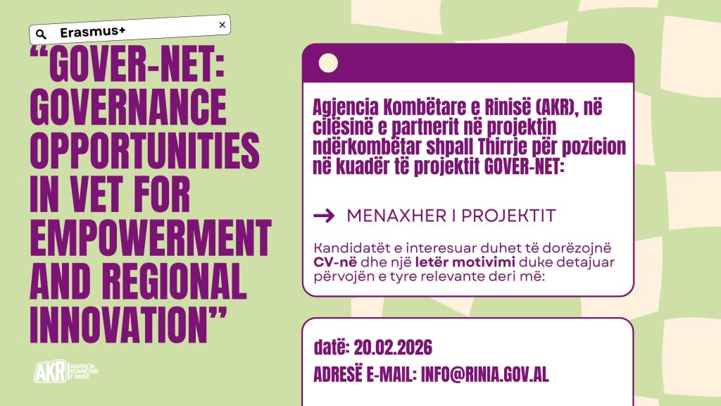 Thirrje për pozicion në kuadër të projektit GOVER-NET (Erasmus+)