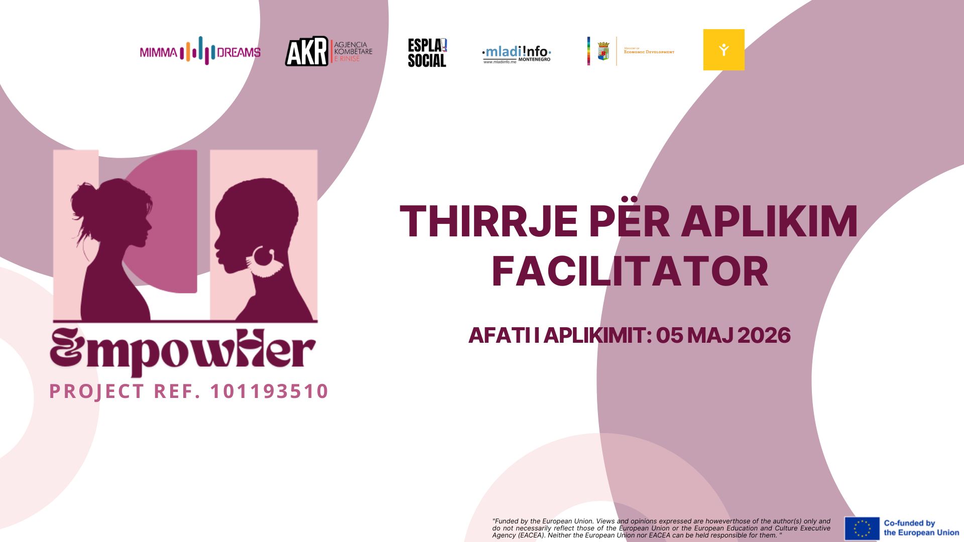 Thirrje për Aplikim për Facilitator, Projekti EmpowHer, Erasmus+